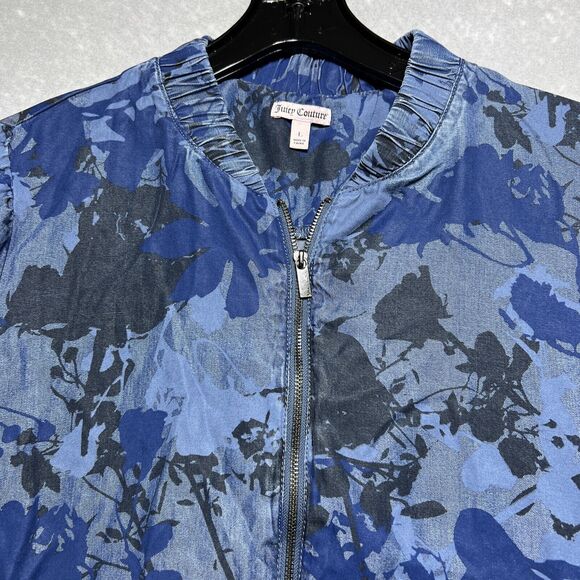 Juicy Couture Jacket Womens Large Floral Blue Full Zip Collared Lyocell Pockets - Picture 4 of 10